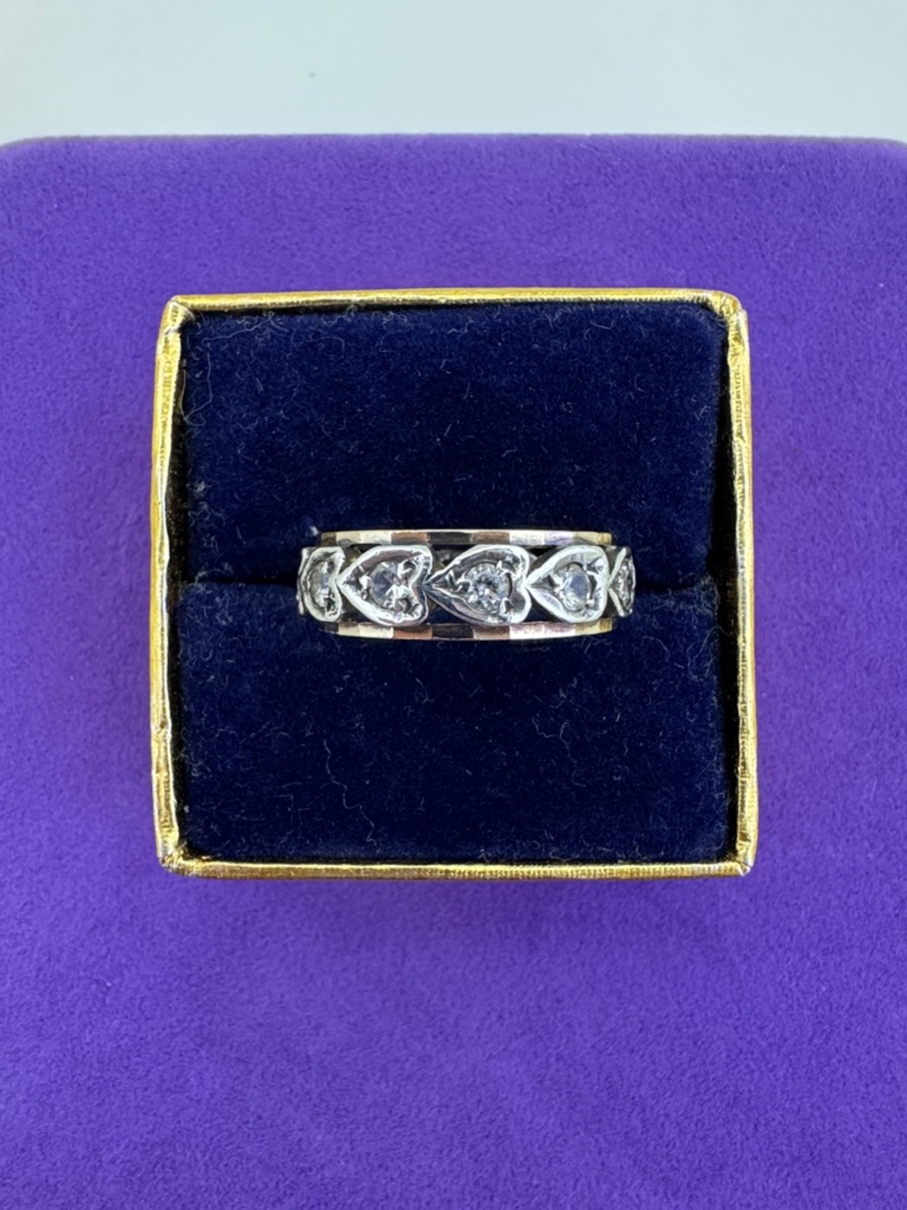 💛 Vintage 9k Gold & 925 Heart & Diamond Paste Band Ring | Heirloom Chic